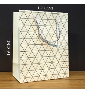 Beyaz Geometrik Desenli Mini Boy Karton Hediye Çantası