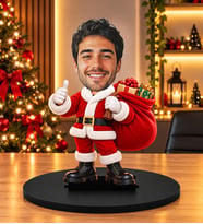 Kişiye Özel Fotoğraflı Karikatür Biblo Noel Baba Kostümlü Erkek Yılbaşı Hediyesi ve Masaüstü Dekor