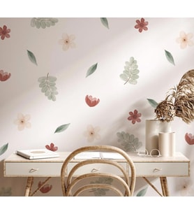 Botanik Pastel Vintage Boho Çiçekli Duvar Dekorasyonu, Boho Tarzı Pastel Çiçekli Duvar Sticker (Karışık)