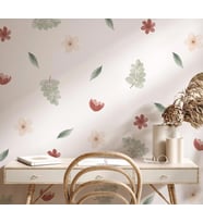 Botanik Pastel Vintage Boho Çiçekli Duvar Dekorasyonu, Boho Tarzı Pastel Çiçekli Duvar Sticker (Karışık)