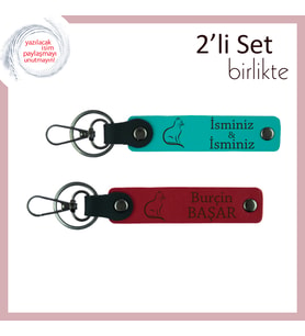 Kedili Hediye Vermek İsteyenlere, Sevimli Figürlü, Kişisel İsimli Anahtarlık, Koyu Turkuaz-Kırmızı