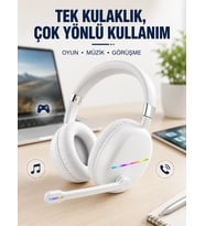 Mey İthalat® Beyaz Kablosuz Bluetooth Kulaklık Mikrofonlu Ergonomik Kulak Üstü Tasarım