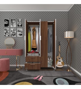 Kenzlife gardırop 4 kapaklı kapılı 2 çekmeceli gonca 168*100*42 cvz ayaklı gardolap dolap (Karışık)