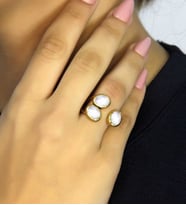 Doğal Taş Aytaşı Üçlü Doğal Taşlı Antik Model Kadın Ayarlanabillir Yüzük euy76ay (Beyaz)