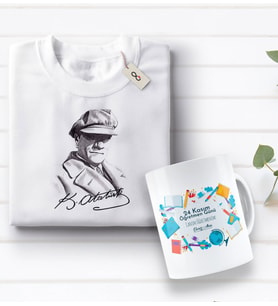 BK Gift Kişiye Özel Öğretmenler Günü Tasarımlı Kupa Bardak ve Atatürk Baskılı Tişört Hediye Seti- 1-3, Öğretmene Hediye, Öğretmenler Günü, 100. Yıl Hediyesi