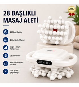 28 Başlıklı Masaj Aleti Dijital Kontrollü Güçlü Motorlu Vücut Masaj Cihazı