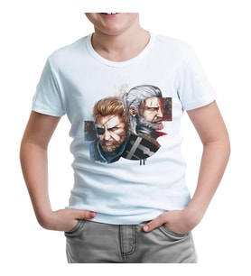 The Witcher - Geralt vs Solid Snake Beyaz Çocuk Tshirt