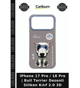 iPhone 17 Pro / 18 Pro Bull Terrier Desenli Silikon Kılıf 2.0 3D Tarz Koruyucu İşlemeli
