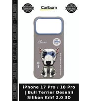 iPhone 17 Pro / 18 Pro Bull Terrier Desenli Silikon Kılıf 2.0 3D Tarz Koruyucu İşlemeli