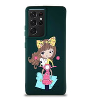 Samsung Galaxy S21 Ultra Soft Premier Kapak Vespagirl Tasarımlı Silikon Kılıf - Yeşil (Şeffaf)