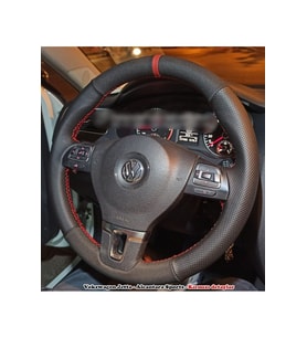 Volkswagen Caddy 2011- 2015 Araca Özel Dikmeli Direksiyon Kılıfı (Alcantra Nokta Kırmızı Yüzüklü)
