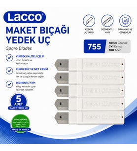 Lacco 755 Maket Bıçağı Yedek Uç 18 mm Keskin Çelik Segmentli Profesyonel Yedek Bıçak 5 Adet