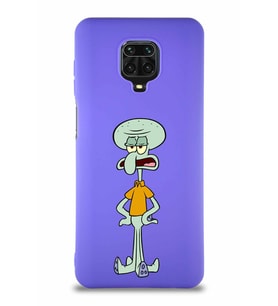 Xiaomi Redmi Note 9S Soft Premier Kapak Squidward Dokunaç Tasarımlı Silikon Kılıf - Mor (Şeffaf)