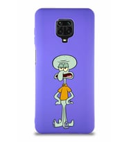 Xiaomi Redmi Note 9S Soft Premier Kapak Squidward Dokunaç Tasarımlı Silikon Kılıf - Mor (Şeffaf)