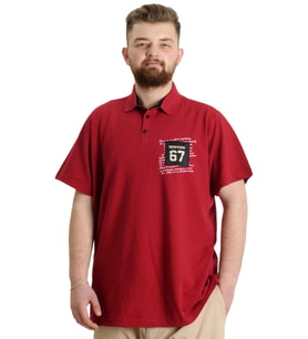 Mode XL Büyük Beden Erkek T-shirt Polo Parçalı NYC 23332 Bordo