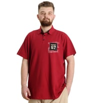 Mode XL Büyük Beden Erkek T-shirt Polo Parçalı NYC 23332 Bordo