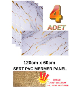 4 ADET 60x120cm Alternatif Kaplama UV PVC Altın Mermer Desenli  Ev Ofis Otel Duvar Kaplama Paneli