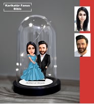 KİŞİYE ÖZEL EVLİ, SEVGİLİ, ÇİFT , GELİN DAMAT  TASARIMLI IŞIKLI KARİKATÜR FANUS BİBLO FN28