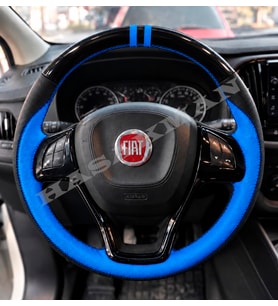 Fiat Pratico Dikme Direksiyon Kılıfı Parlak Siyah Mavi Detaylı Mavi Çift Yüzük ve Dikiş 2015-2022