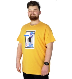 Mode XL Büyük Beden Tshirt Baskılı Flu 22152 Hardal