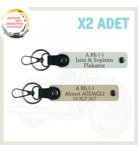Beyaz-Sütlü Kahve, Motosikletçiye İsim Plaka ve A Rh (-) Kan Grubu Yazılı Acil Durum Anahtarlığı Set