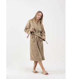 Kadife Şalyaka Bornoz Soft Unisex Bej