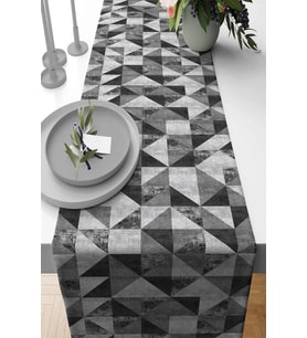 Siyah Geometrik Desenli Premium Masa Örtüsü Runner RNR385