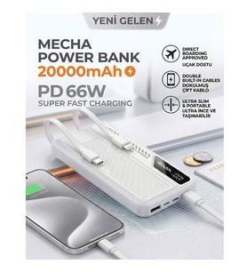 20000mAh Powerbank 66W Hızlı Şarj Dahili Kablolu Taşınabilir Şarj Cihazı