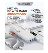 20000mAh Powerbank 66W Hızlı Şarj Dahili Kablolu Taşınabilir Şarj Cihazı