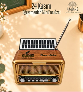 Kişiye Özel İsimli Retro Radyo Bluetooth Hoparlör – Güneş Enerjili, USB ve Şarjlı Müzik Çalar