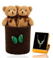 Peluş Saksıda Peluş Ayıcık Buketi ve Mikail Meleği Kolye Kadına Sevgiliye Arkadaşa Hediye Seti