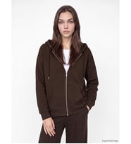 LCW Modest Kahverengi Kapüşonlu Oversize Kadın Kalın Fermuarlı Sweatshirt