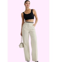 Kadın Geniş Paça Uzun Pantolon Düz Desen Wide Leg Yüksek Bel Günlük Yaz Aylarının Vazgeçilmezi (Taş)