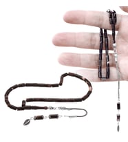 Sıkma Kehribar Tesbih - 925 Ayar Gümüş Püsküllü - Mini Boy - Kesme Kesim - Ebruli Renk