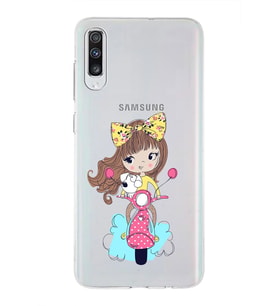 Samsung Galaxy A70 Uyumlu Kapak Vespagirl Tasarımlı Şeffaf Silikon Kılıf