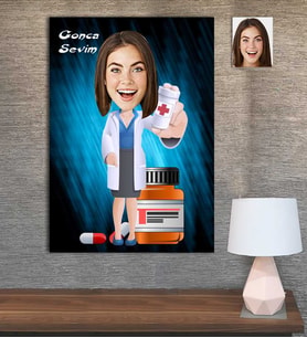 Kişiye Özel Karikatür Baskılı Ahşap Tablo Eczacı Kadın-1 30x40