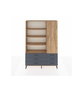 Arges Dolap 8 Raflı 6 Çekmeceli Tek Kapaklı  132x30x195 Çam-Çam/Antrasit