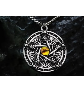 voyageaccessory Paslanmaz Çelik Çift Taraflı Kullanım Pentagram Kolye / 65 cm Zincirli - Pentagram Yıldızı Kolye