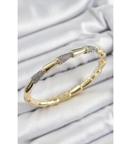 Pirinç Zirkon Taşlı Kemik Model Gold Renk Vip Kadın Bileklik 5886