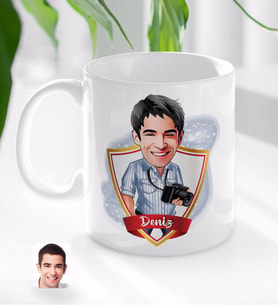 BK Gift Kişiye Özel İsimli Erkek Fotoğrafçı Karikatürlü Beyaz Kupa Bardak-1