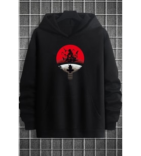 Unisex Itachi Uchiha Baskılı Sweatshirt (Siyah)