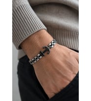 Valmont 19,5 cm Siyah Renk Çapa Figürlü Metal Baklalı Denizci Model Erkek Çelik Bileklik