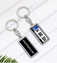 BK Gift Kişiye Özel Plakalı Porsche Logolu Çift Taraflı Gümüş Krom Anahtarlık-2