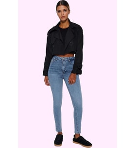 Kadın Skinny Jean Yüksek Bel Uzun Boy Düz Desenli Günlük Hafta Sonu Yaz Aylarının Vazgeçilmezi (Açık Mavi)