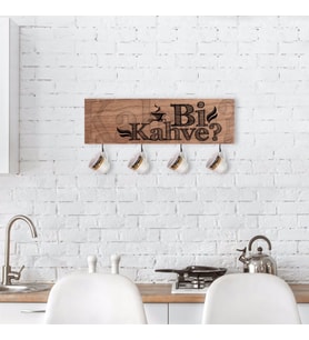 BK Home Doğal Ahşap Dekoratif Fincan Askılığı-3 (Beyaz)