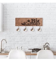 BK Home Doğal Ahşap Dekoratif Fincan Askılığı-3 (Beyaz)