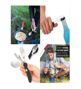 3'ü 1 Arada Kaşık Çatal Bıçak Açacak Takımı Katlanabilir ve Ayrılabilir Kamp Yemek Outdoor Seti