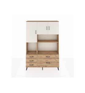 Arges Dolap 8 Raflı 5 Çekmeceli 3 Kapaklı 132x30x195 Çam-Aytaşı/Çam