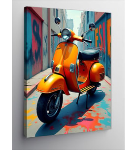 Kanvas Tablo Turuncu Vespa Çizimi
