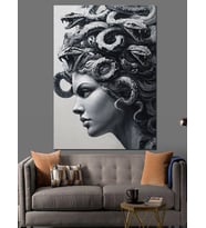 Medusa Başı Heykel Sanatı Dekoratif Kanvas - Mdf Ahşap Tablo